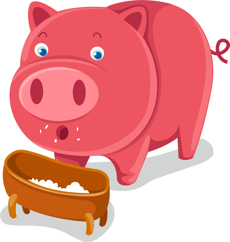 cute pig cartoon animals vector feeding in a bowl for children’s entertainment and education