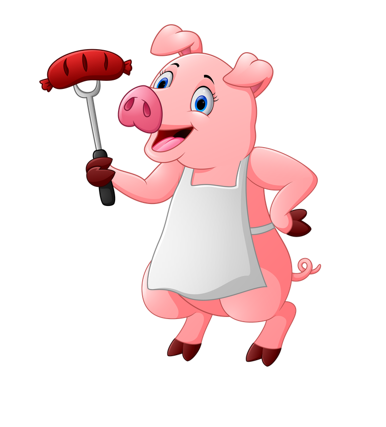 cute pig cartoon character with a sausage for cooking fun and engaging activities