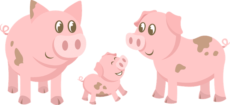 pig family funny farm animals families set