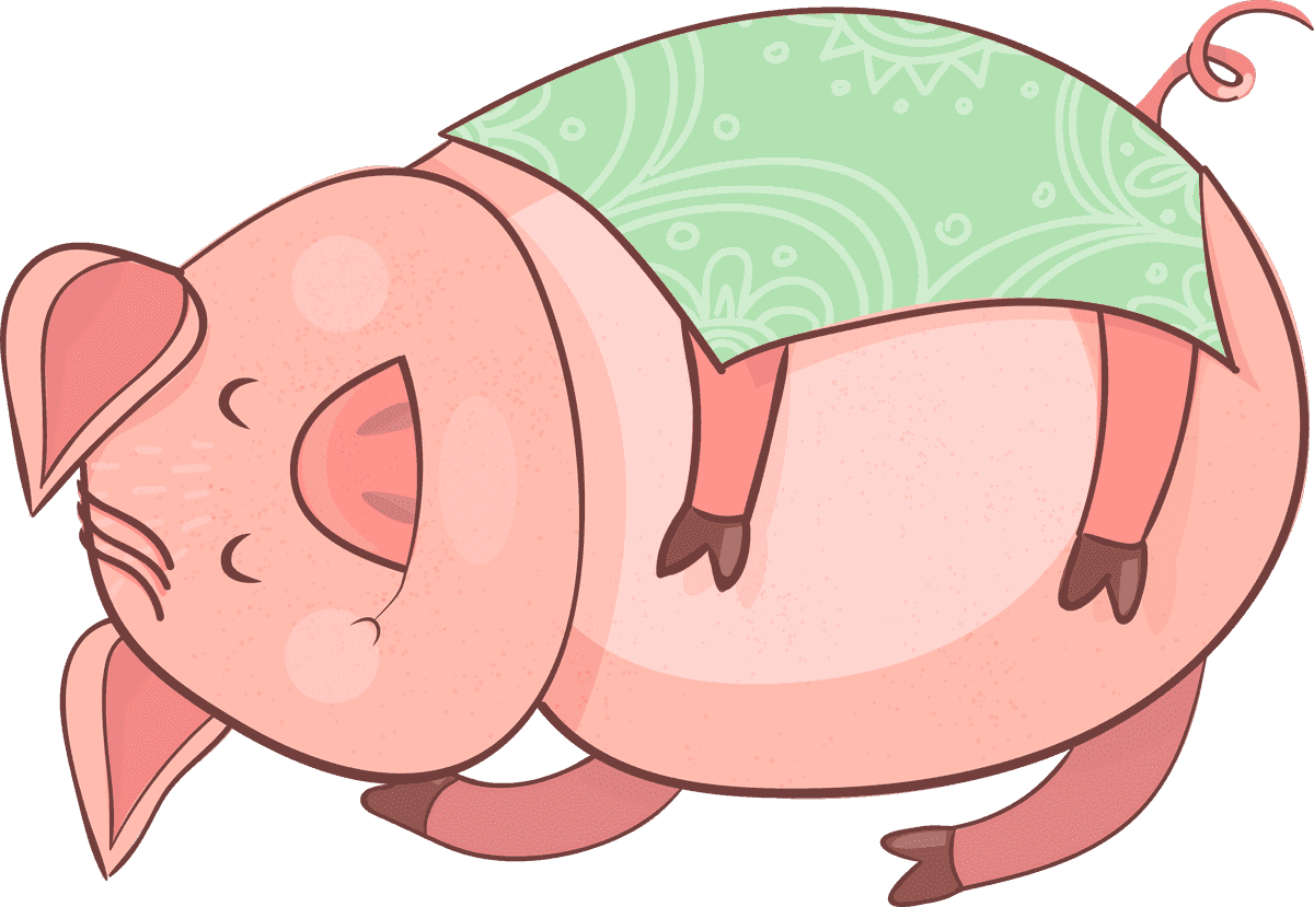 funny cute pig character lounging happily for children's projects and illustrations