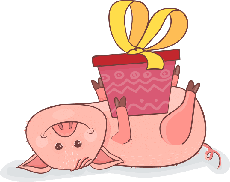 playful pig funny pig cute vector with gift box for cheerful illustrations