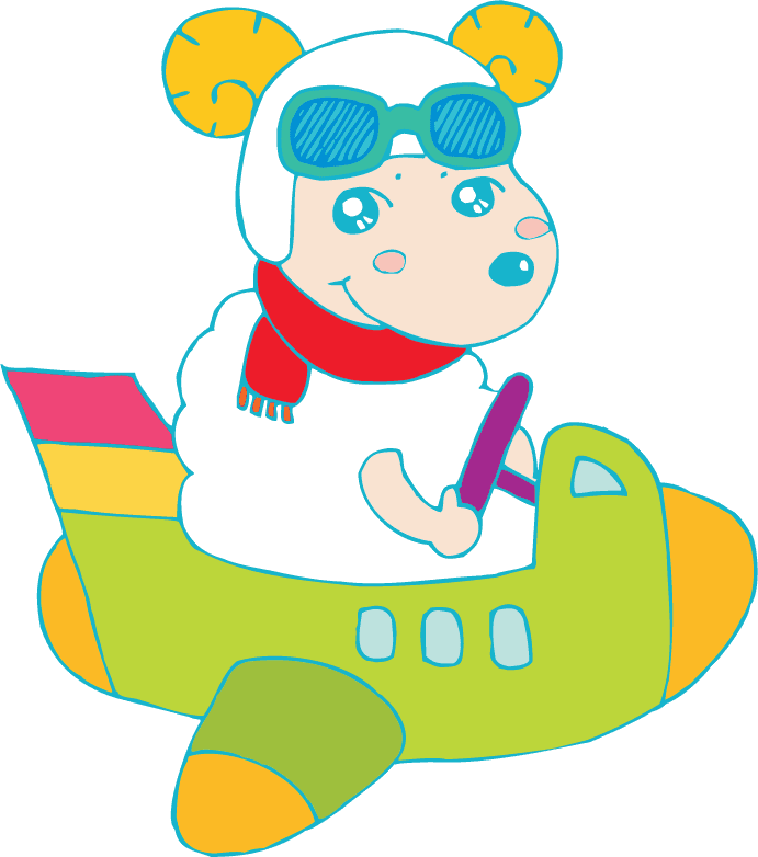pilot mouse cartoon animals flying in a colorful plane with sunglasses and a scarf