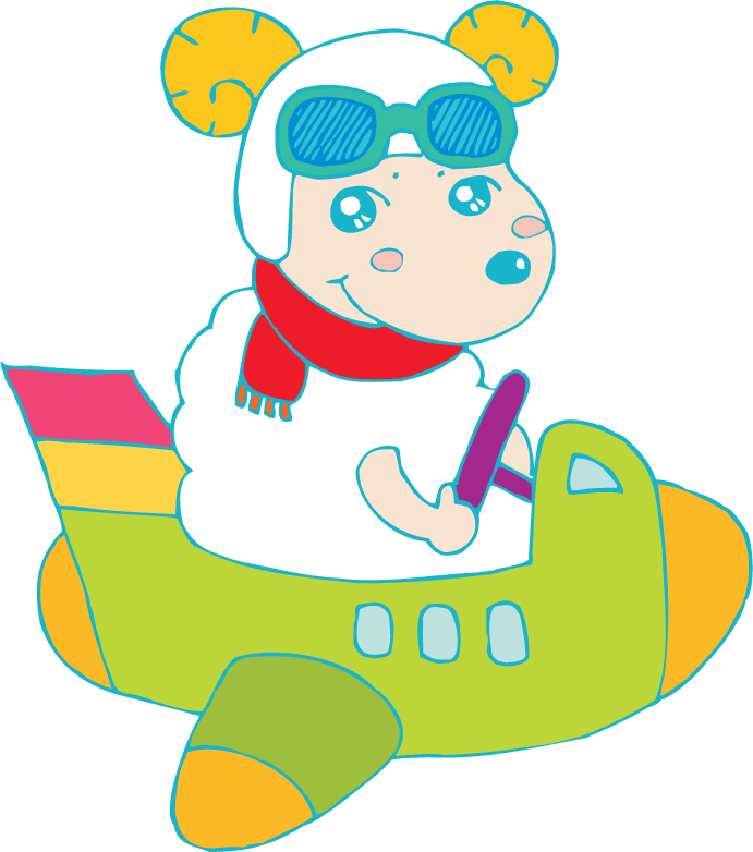 pilot mouse cartoon animals flying in a colorful plane with sunglasses and a scarf