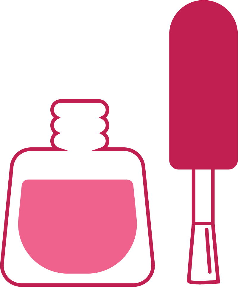 pink make up icon featuring a stylish nail polish bottle and brush for beauty lovers