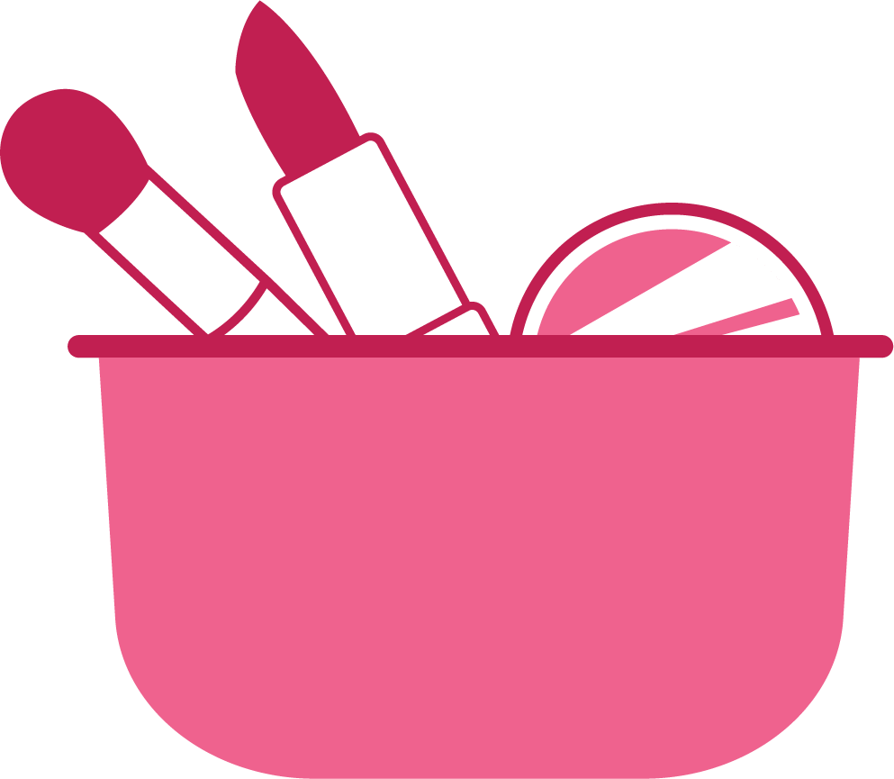 pink make up icon featuring brushes, lipstick, and powder for beauty applications