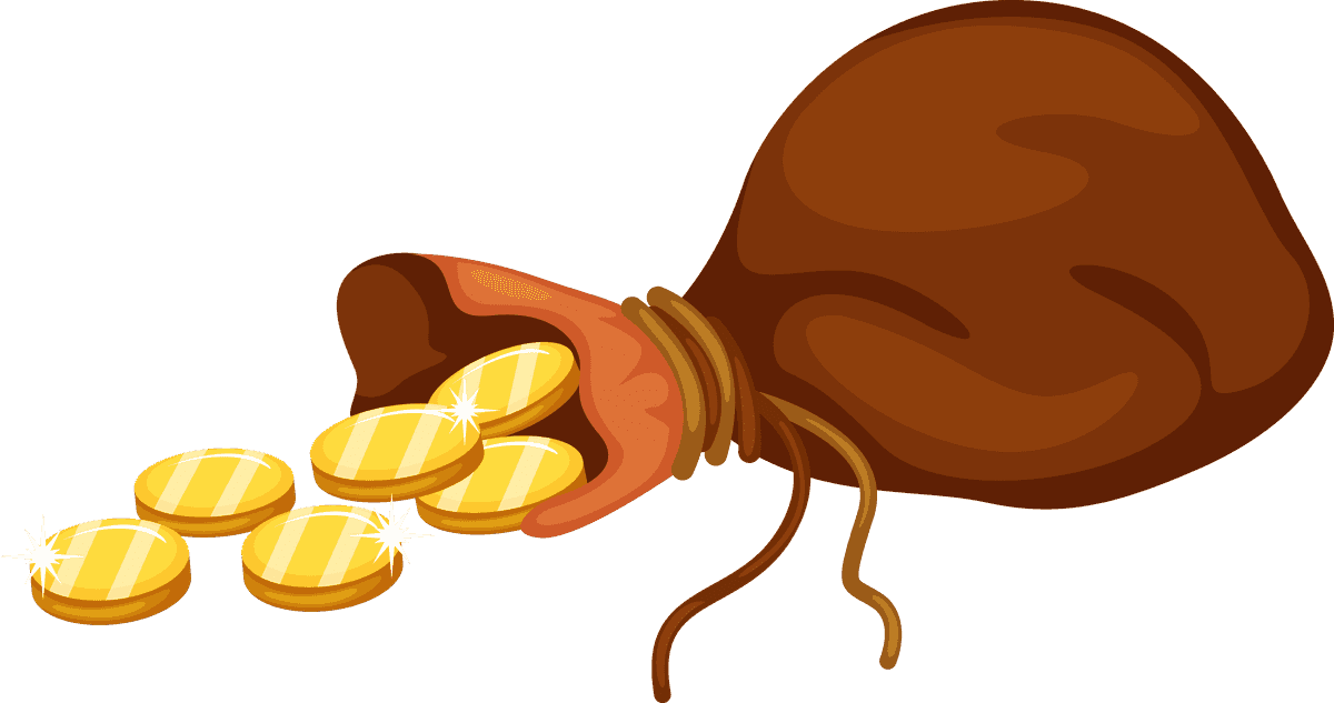 pirate cartoon characters and objects featuring treasure bags and shiny coins