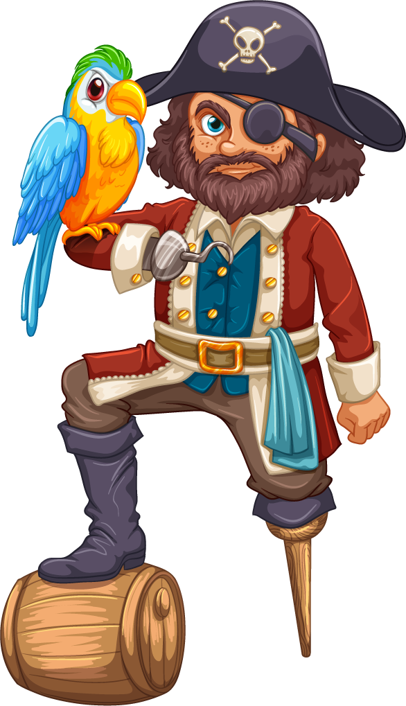pirate cartoon pirate vectors set with an adventurous captain and colorful parrot
