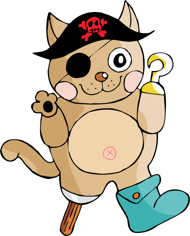 pirate cat cartoon animals with eye patch and hook hand for fun adventures