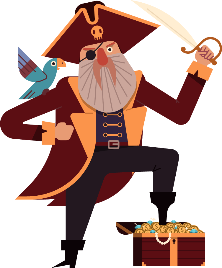 pirate elements classical emblems sketch in a whimsical and colorful vintage style