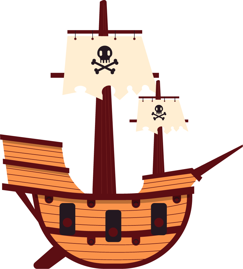 pirate elements classical emblems sketch of a ship with sails and skull motifs