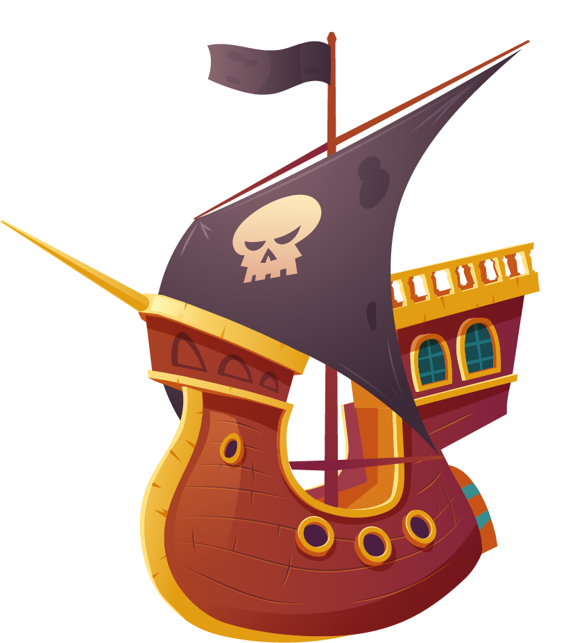pirate ship isolated white background with bold colors and playful design elements for children's artwork