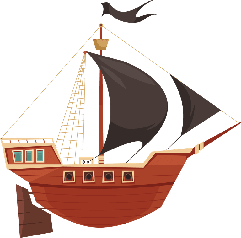 pirate ship pirate set isolated icons with cartoon ships maps skeleton symbols with people