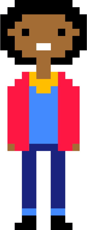 pixel art casual dressed male and female characters in different races hairstyles and skin