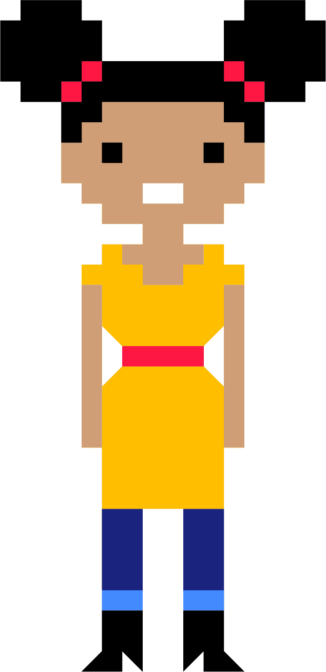 pixel art casual dressed male and female characters in different races hairstyles and skin