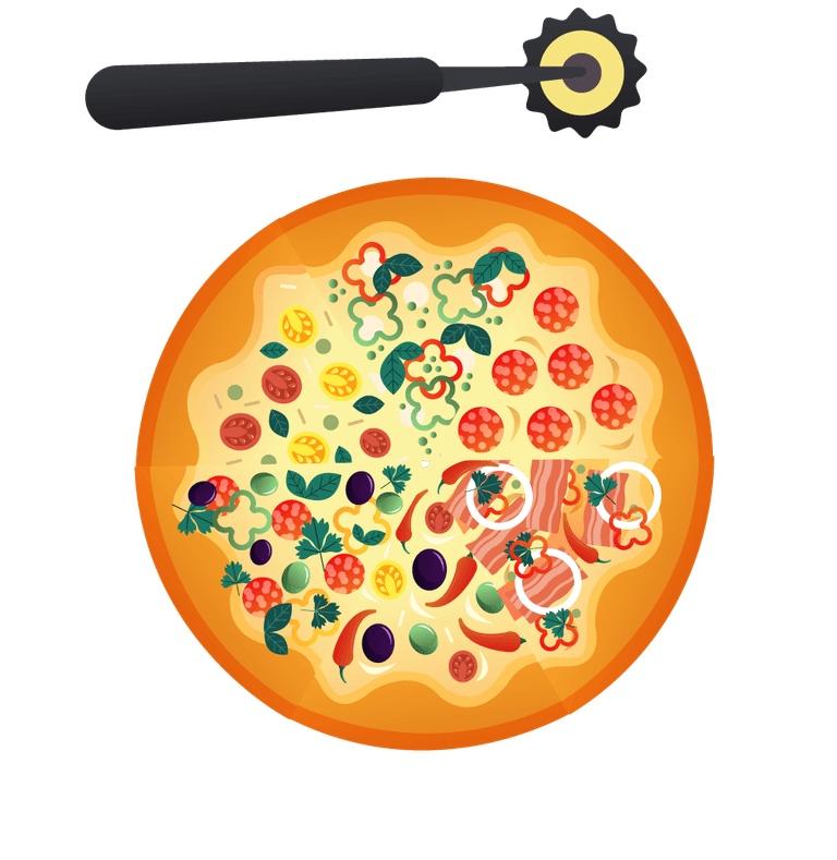 pizza elements colorful flat style with bold toppings and fun patterns for culinary creativity