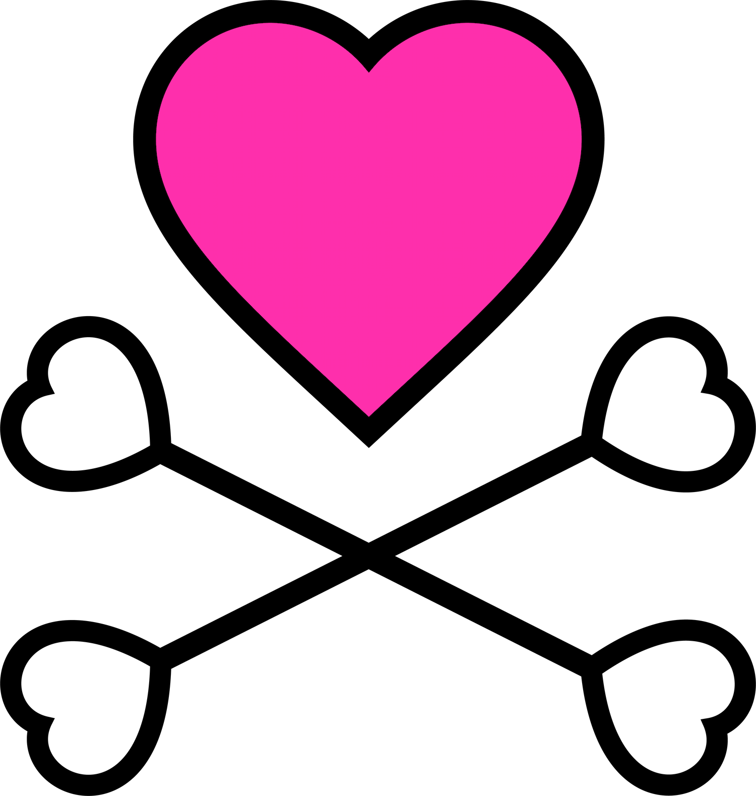 playful heart and bones tattoo design