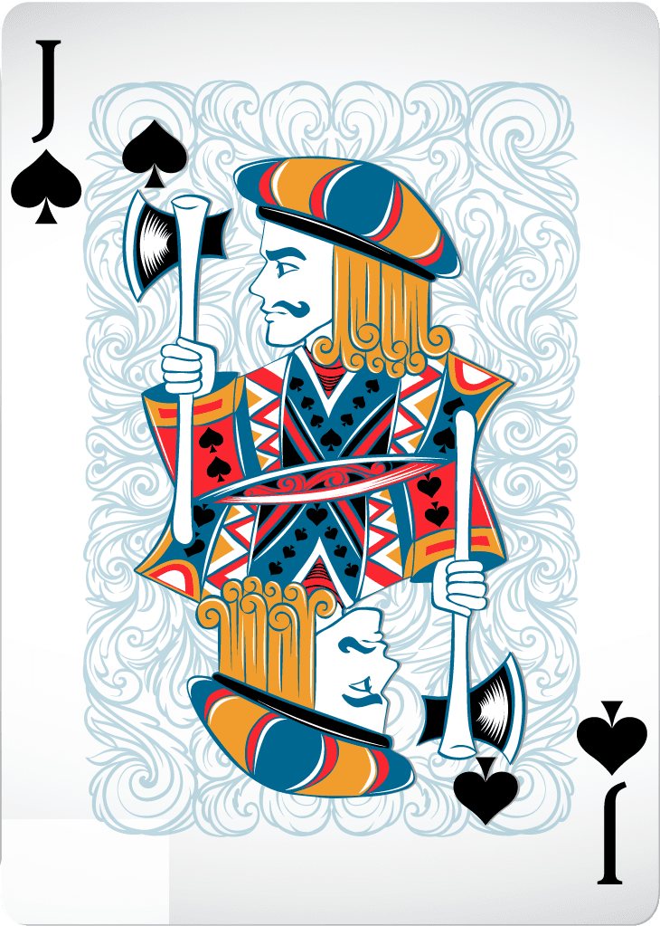 poker cards with front back illustration featuring colorful jacks in unique artwork