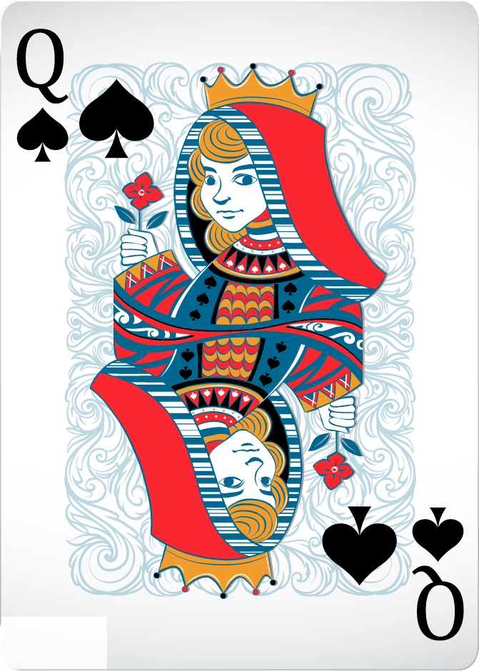 poker cards with front back illustration featuring ornate royal queen design