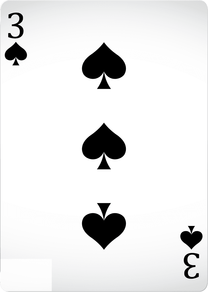 poker cards with front back showing three of spades for gaming and decor