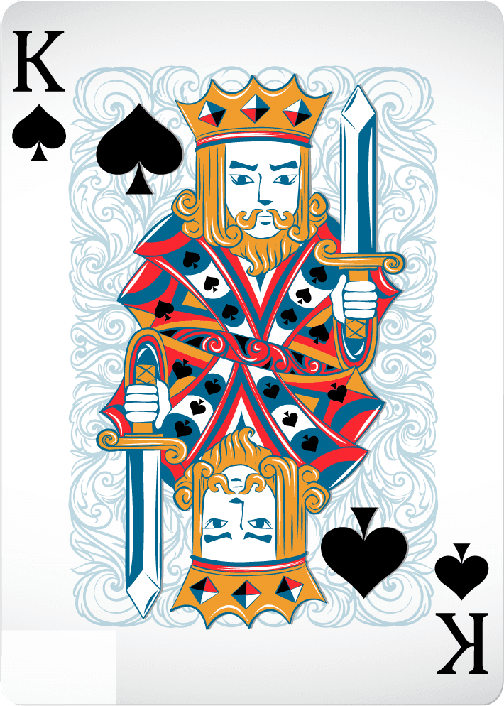 poker cards with front back featuring a royal king and intricate patterns