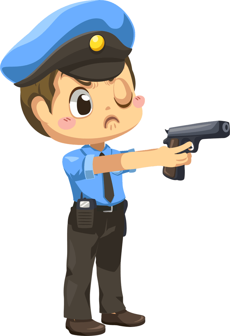 police set man with police uniform with different acting cartoon character isolated flat