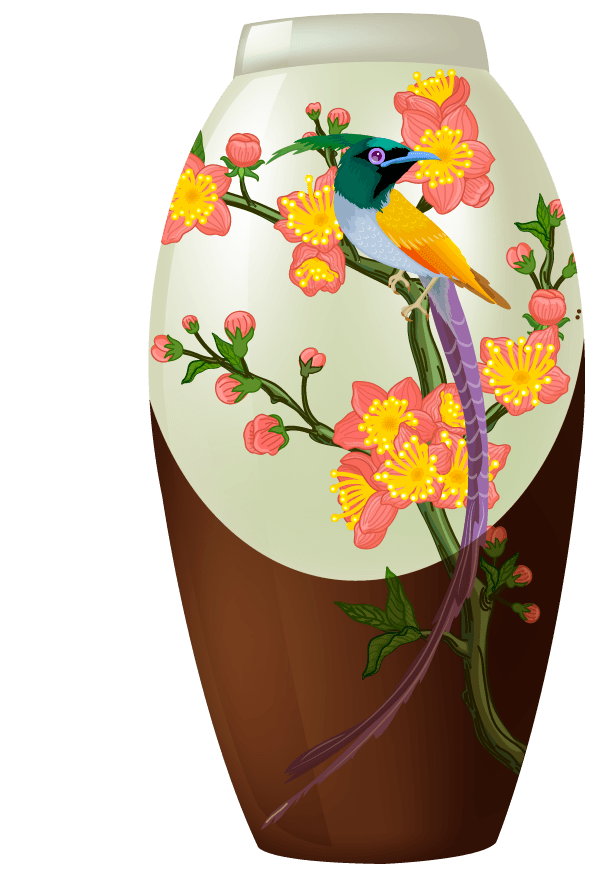 pottery oriental elements vase flower peafowl icons