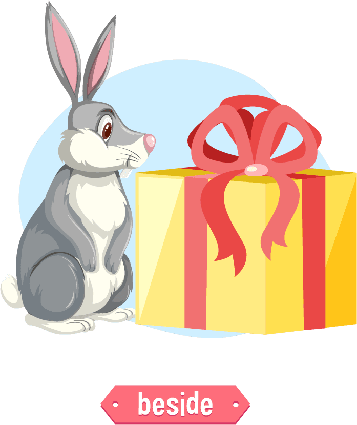 preposition wordcard with rabbit and present box