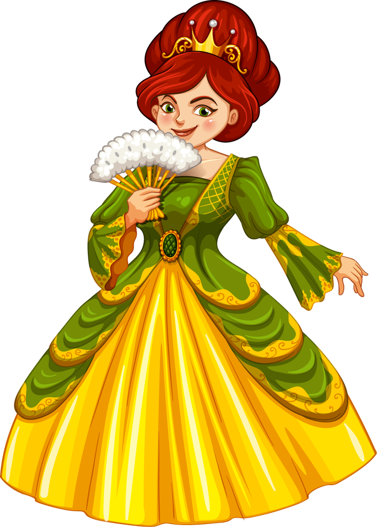 princess set medieval character with stylish gown and elegant fan for storytelling