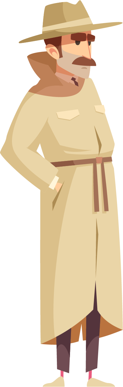 private detective cartoon icons collection featuring stylish sleuths with unique accessories