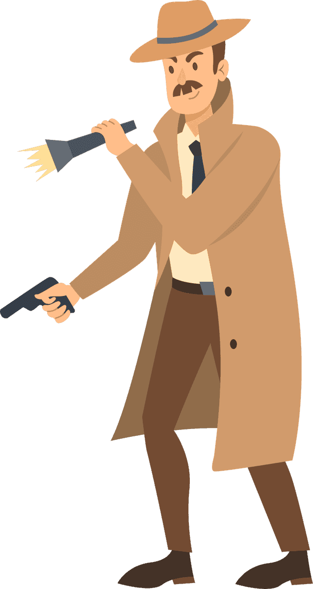 private detective with mustache illustrations for crime scene and mystery themes