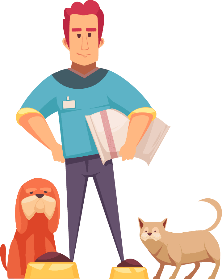 professional caregiver with pets indoor setting illustration
