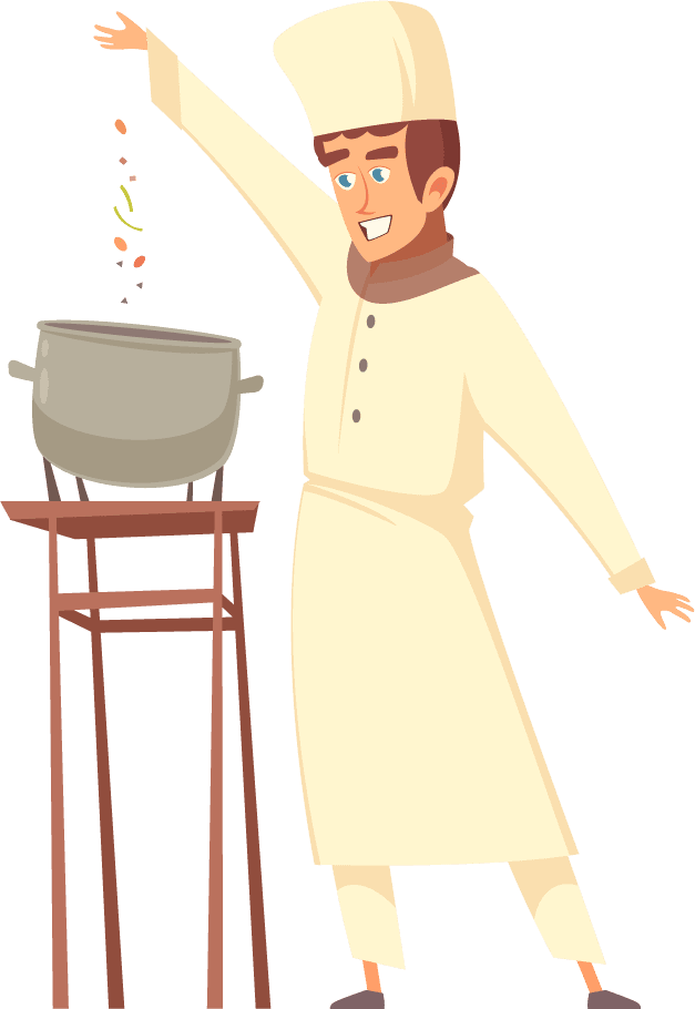 master chef professional cooking illustration with vibrant ingredients and cheerful chef