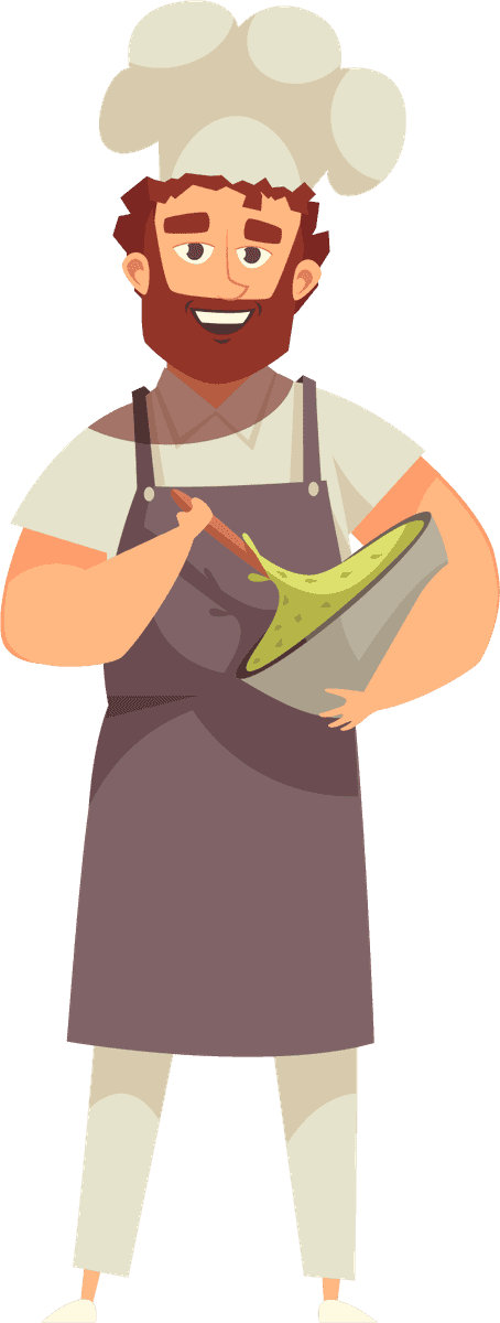master chef professional cooking illustration with cheerful chef preparing delicious dishes