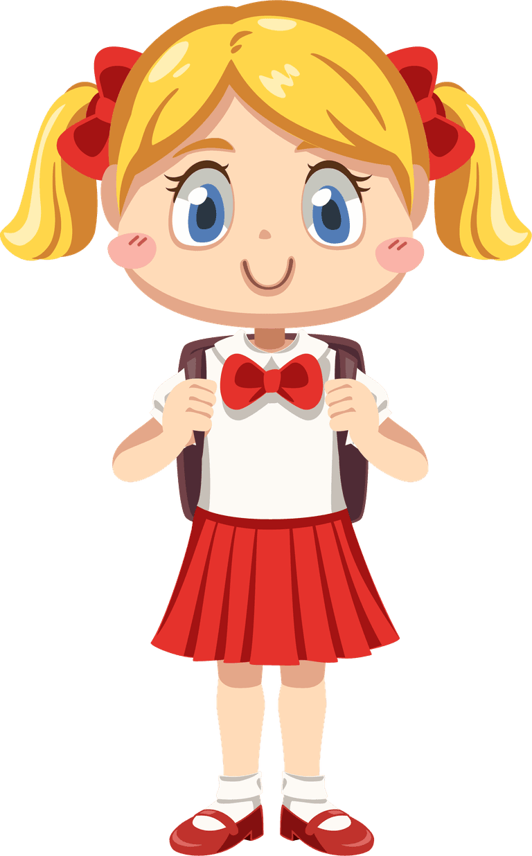 pupil sea marine doodle set featuring a cheerful school girl character illustration