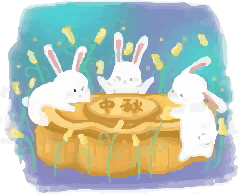 rabbit moon moon cake festival celebration with playful rabbits and festive ambiance