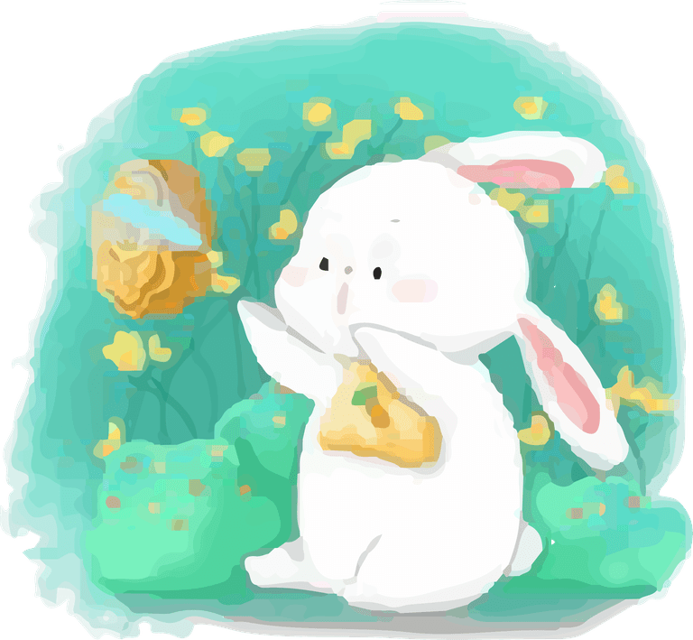 rabbit moon moon cake festival celebration with adorable bunny and vibrant floral background