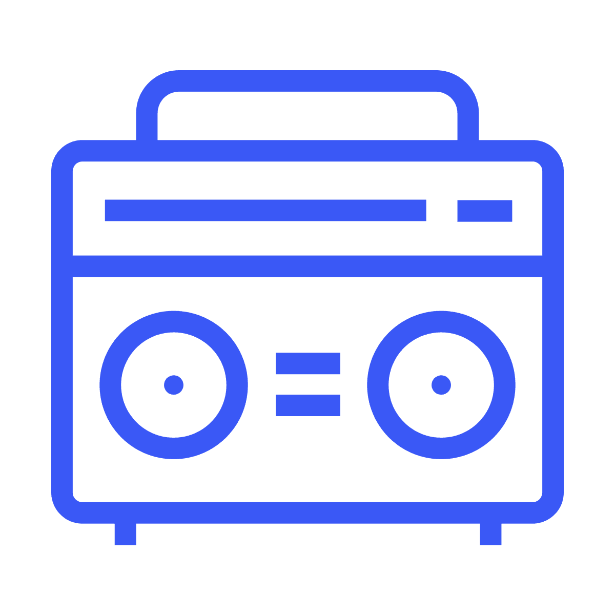 simple outline radio icon with speakers for music and audio broadcasting in minimalist line art style