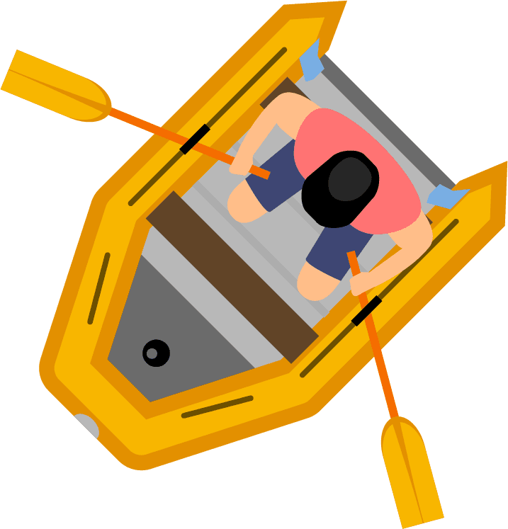 rafting kayaking top view illustration with a paddler in a yellow boat