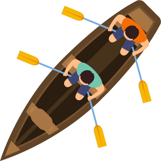 rafting kayaking top view illustration featuring paddlers in a boat