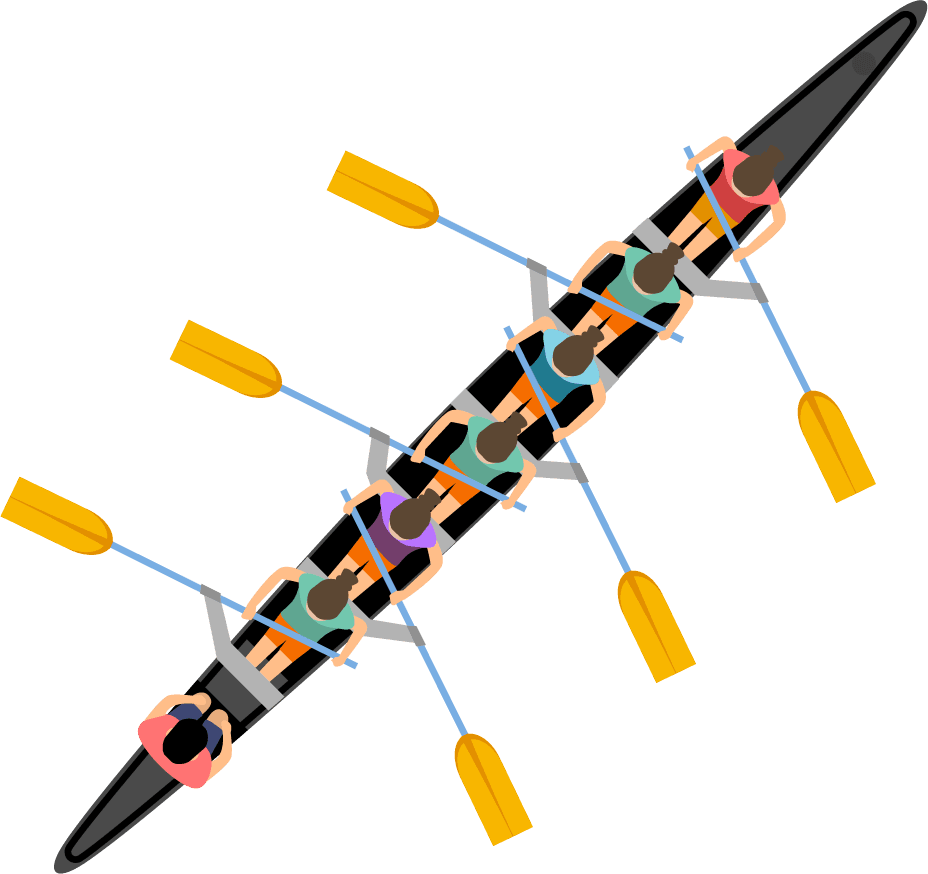 rafting kayaking top view illustration featuring multiple paddlers in action