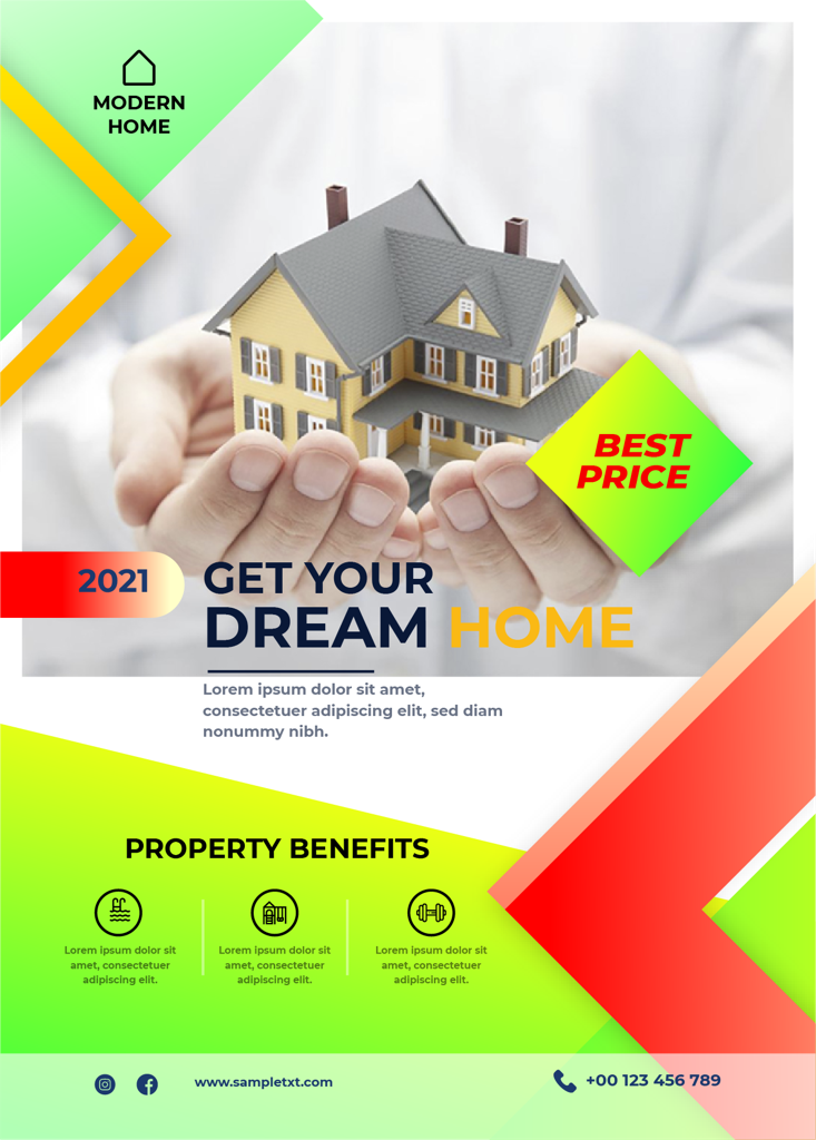 real estate template poster frames for modern homes with vibrant colors and clear benefits