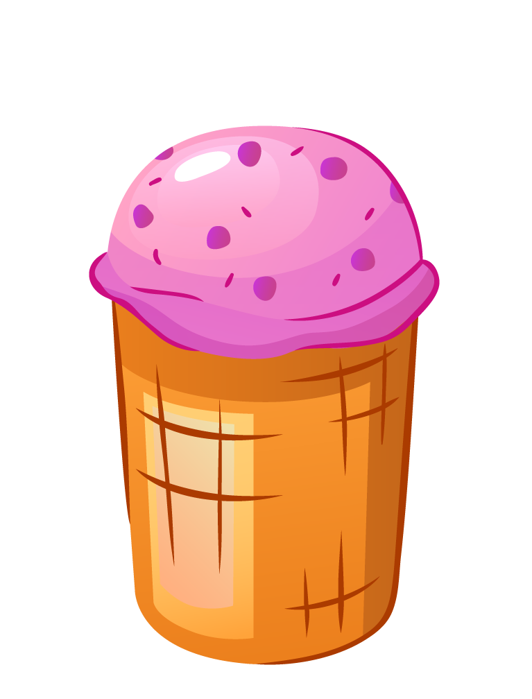 realistic colorful ice cream icon with pink topping in a crunchy cone for dessert lovers