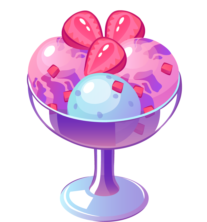 realistic colorful ice cream icon with strawberries for dessert menus and food apps