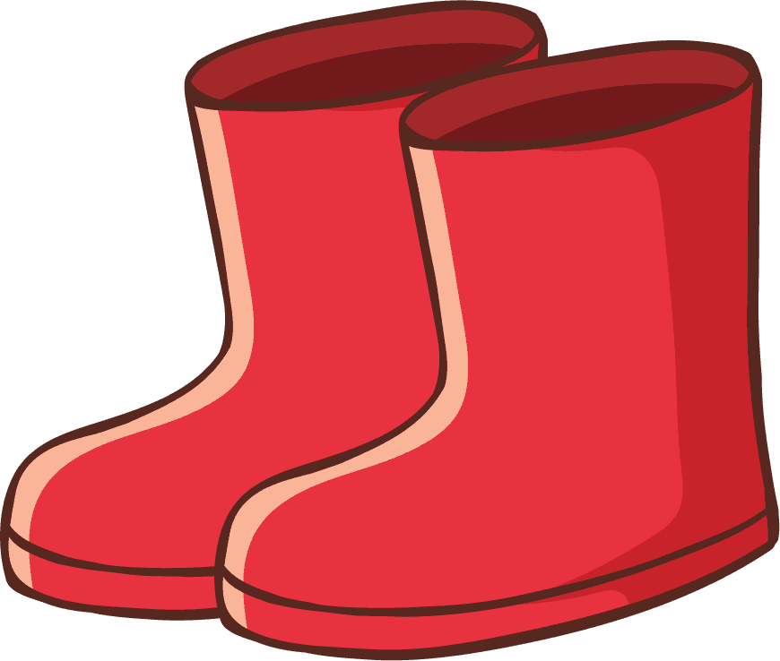 red boots set various animals objects