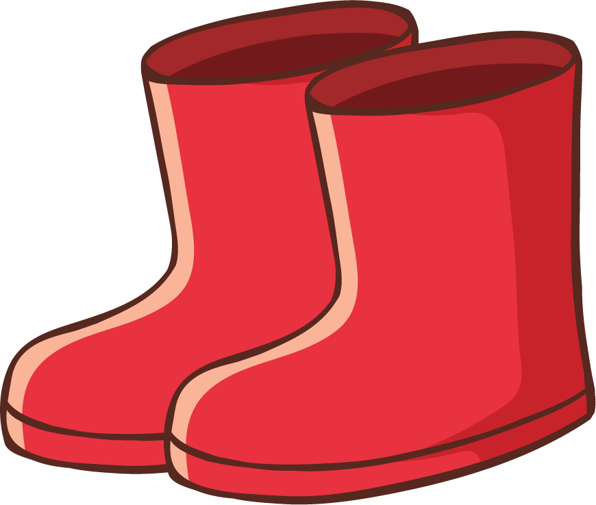 red boots set various animals objects