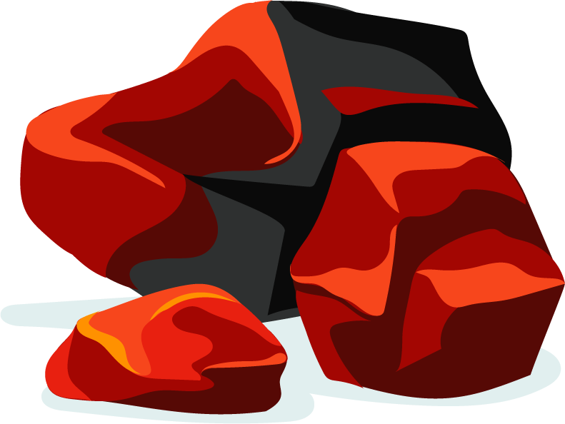 red burning charcoal flat illustration for outdoor grilling and cooking scenarios
