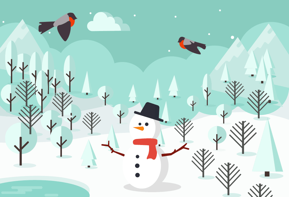 cozy winter wonderland with snowman illustration