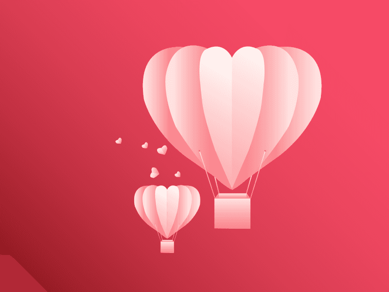 heart-shaped hot air balloons in paper cut style 