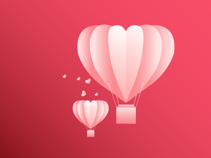 heart-shaped hot air balloons in paper cut style 