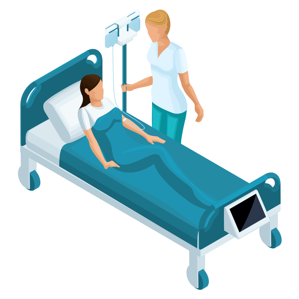 isometric comfortable hospital bed and caring nurse in a medical setting